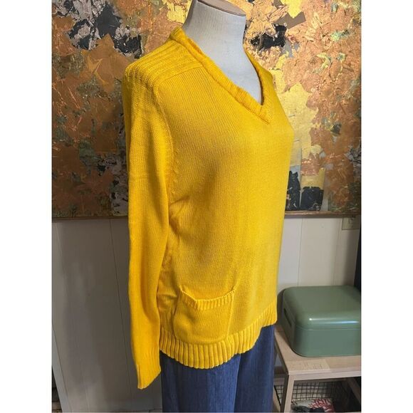 Parker of Vienna Vintage Men’s Preppy Gold V-neck Acrylic Pullover Sweater L - Picture 3 of 8